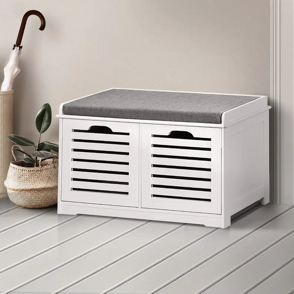 Artiss Fabric Shoe Bench with Drawers - White & Grey - Furniture > Living Room