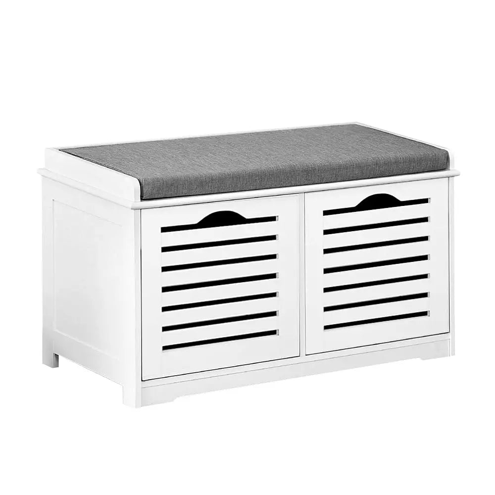 Artiss Fabric Shoe Bench with Drawers - White & Grey - Furniture > Living Room