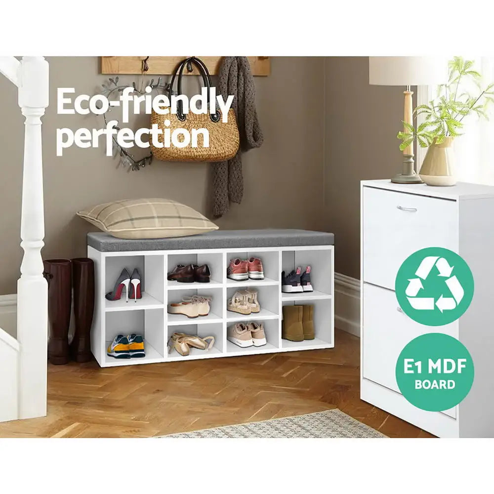 Artiss Fabric Shoe Bench with Storage Cubes - White - Furniture > Living Room