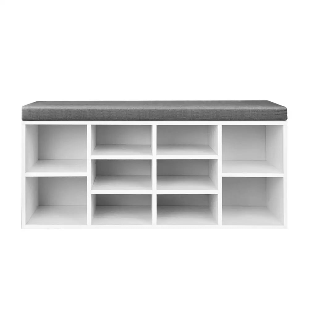 Artiss Fabric Shoe Bench with Storage Cubes - White - Furniture > Living Room