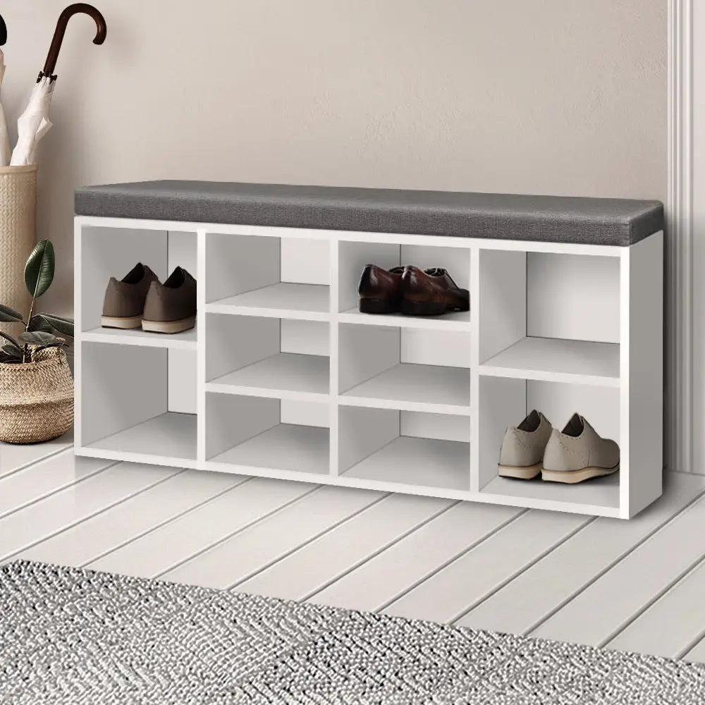Artiss Fabric Shoe Bench with Storage Cubes - White - Furniture > Living Room