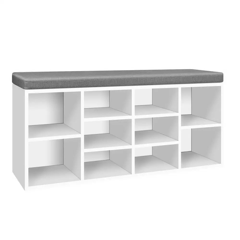 Artiss Fabric Shoe Bench with Storage Cubes - White - Furniture > Living Room