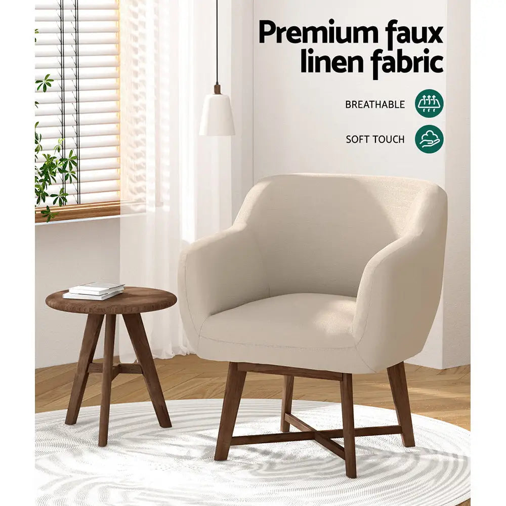 Artiss Fabric Tub Lounge Armchair - Beige - Furniture > Living Room