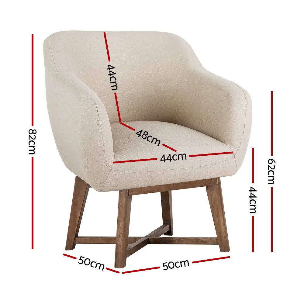 Artiss Fabric Tub Lounge Armchair - Beige - Furniture > Living Room
