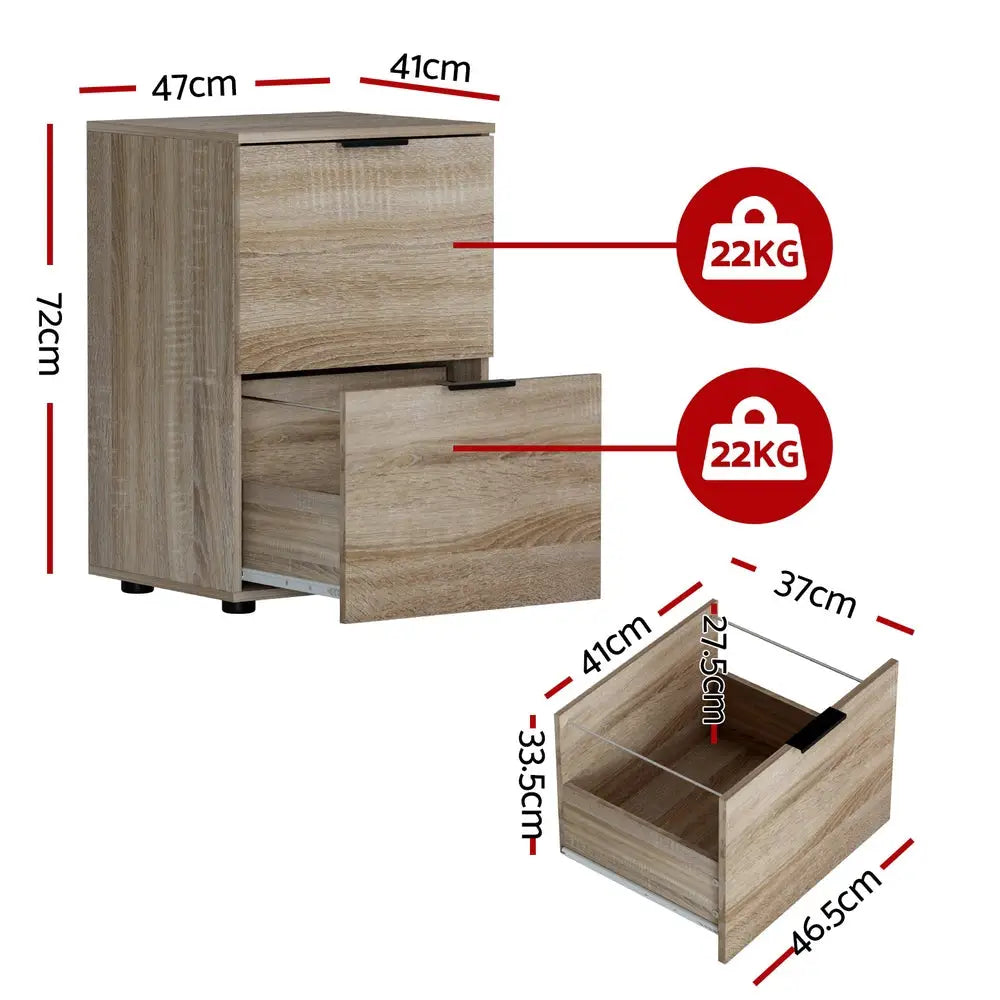 Artiss Filing Cabinet Files Storage Office Shelves File Organiser Oak 2 Drawer - Home & Garden > Home Office