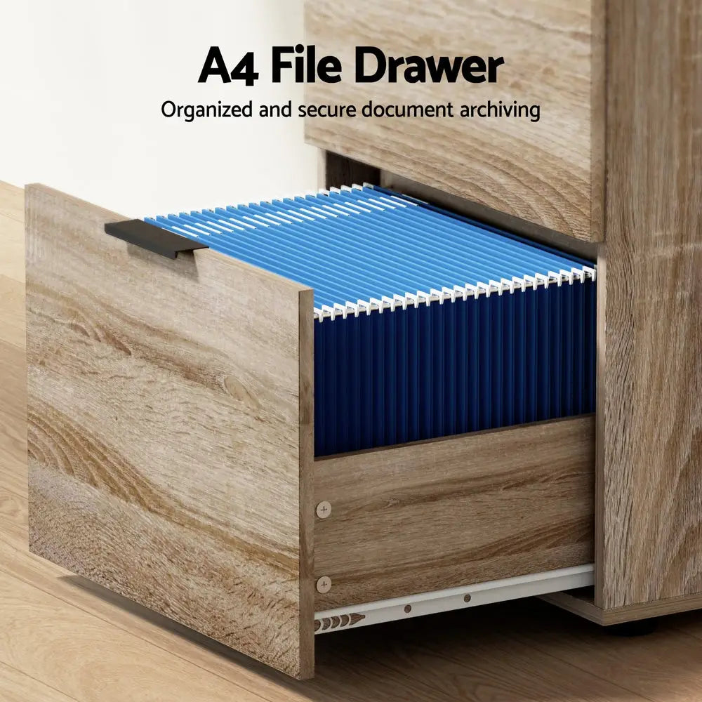Artiss Filing Cabinet Files Storage Office Shelves File Organiser Oak 2 Drawer - Home & Garden > Home Office