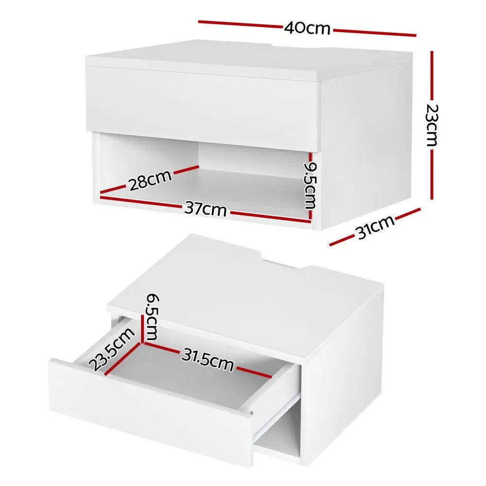 Artiss Floating Bedside Table Nightstand Drawer White - Furniture > Bedroom > Bedside Tables