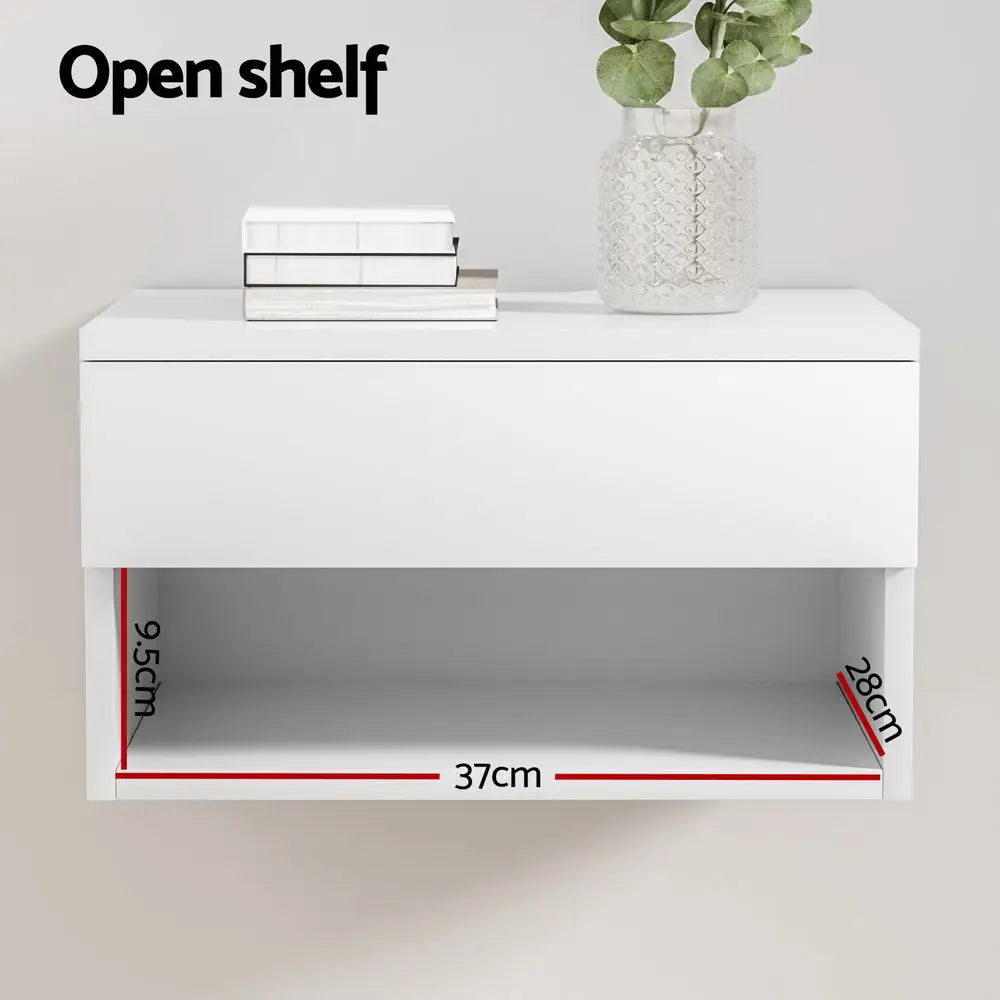 Artiss Floating Bedside Table Nightstand Drawer White - Furniture > Bedroom > Bedside Tables