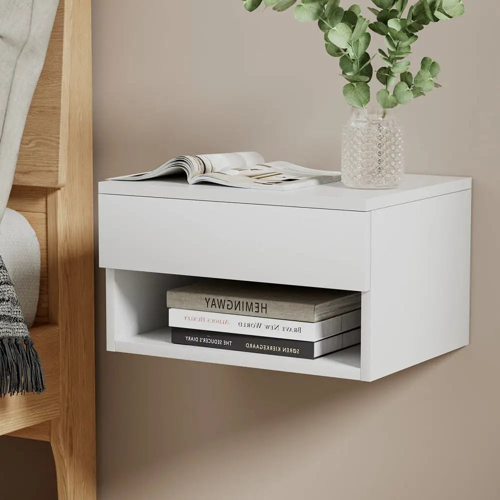 Artiss Floating Bedside Table Nightstand Drawer White - Furniture > Bedroom > Bedside Tables