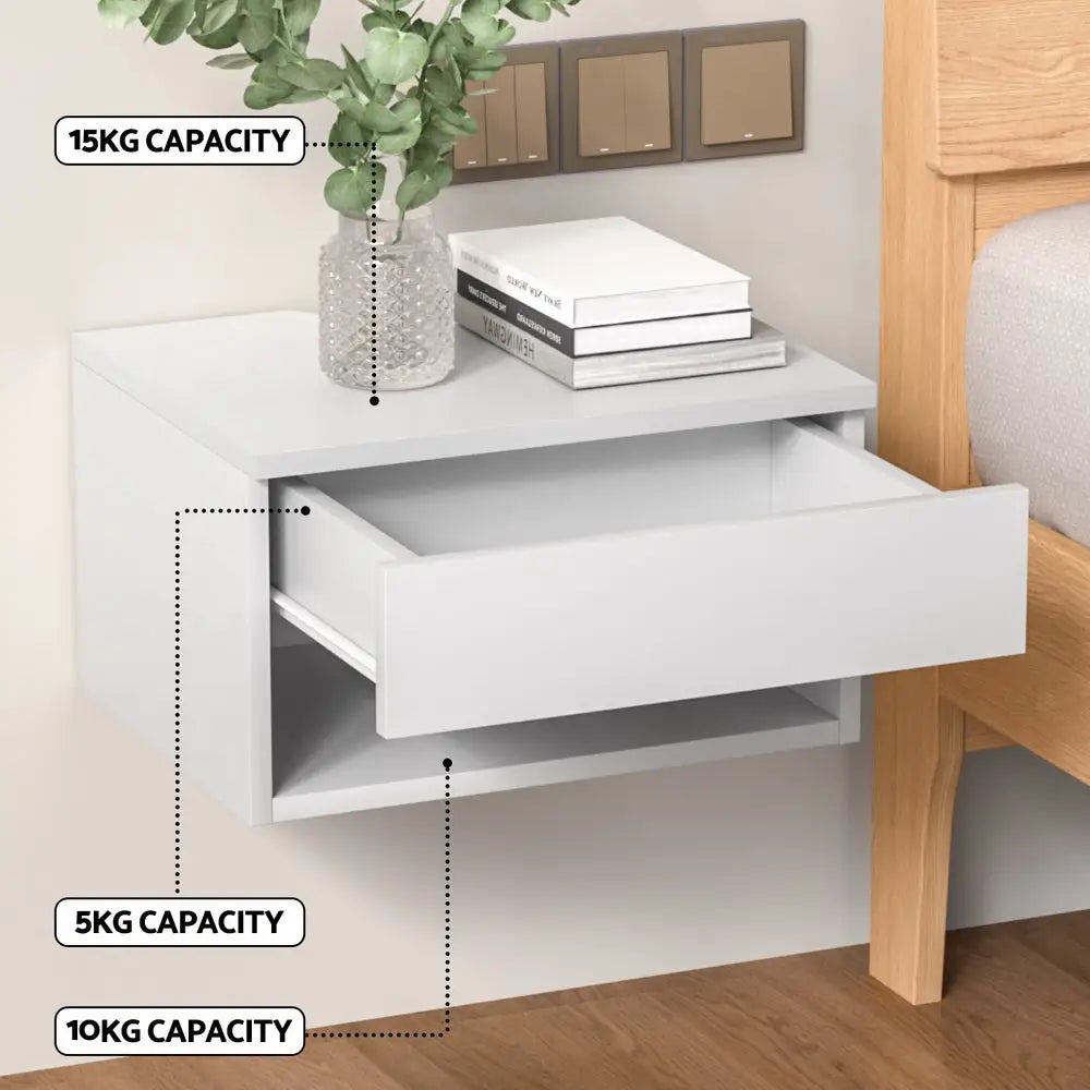 Artiss Floating Bedside Table Nightstand Drawer White - Furniture > Bedroom > Bedside Tables