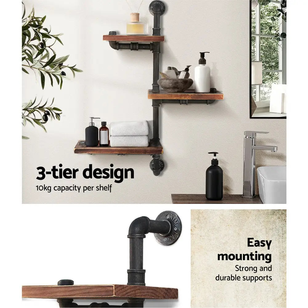Artiss Floating DIY Pipe Shelf 3 Tiers - IVAN - Furniture > Living Room