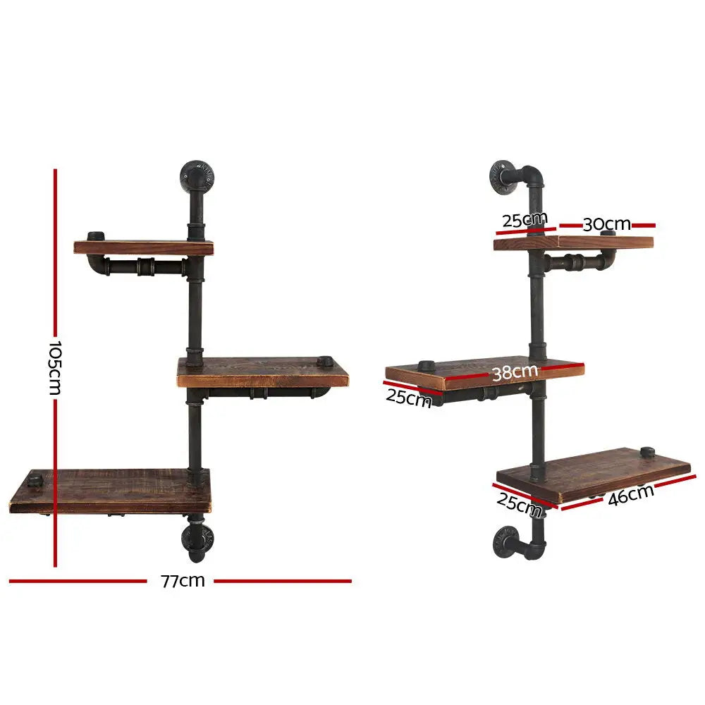 Artiss Floating DIY Pipe Shelf 3 Tiers - IVAN - Furniture > Living Room