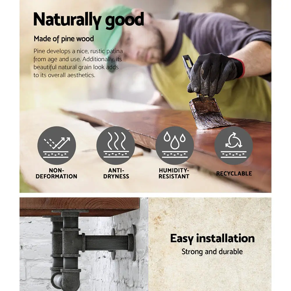 Artiss Floating DIY Pipe Shelf - IVES - Home & Garden > DIY > Kitchen & Bathroom DIY