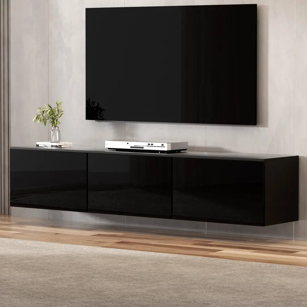 Artiss Floating Entertainment Unit TV Cabinet High Glossy Black 3 Cabinets 200CM - Furniture > Living Room > TV Units