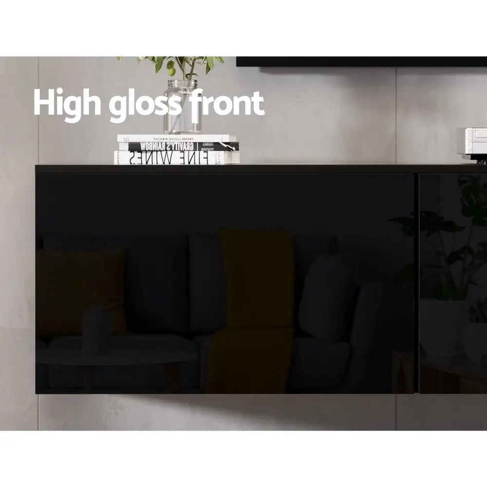 Artiss Floating Entertainment Unit TV Cabinet High Glossy Black 3 Cabinets 200CM - Furniture > Living Room > TV Units