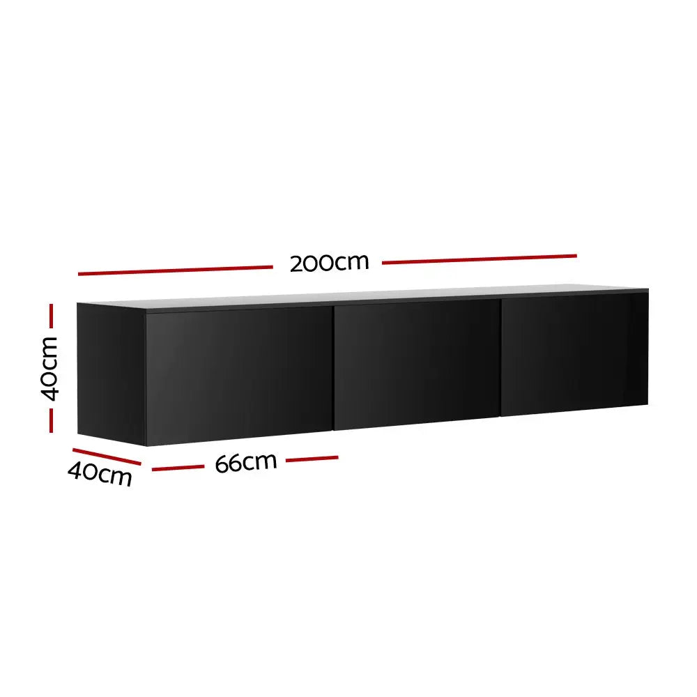 Artiss Floating Entertainment Unit TV Cabinet High Glossy Black 3 Cabinets 200CM - Furniture > Living Room > TV Units