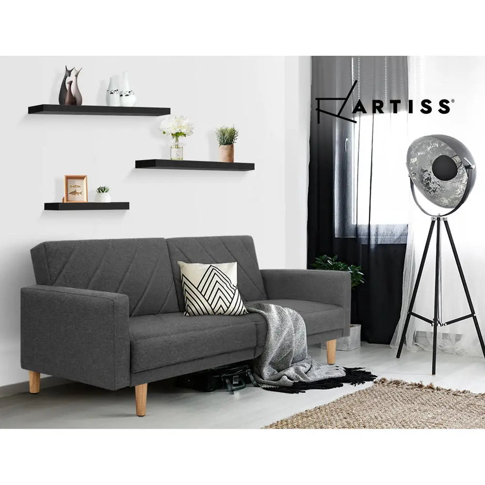 Artiss Floating Wall Shelf Set of 3 Black - Home & Garden > Storage