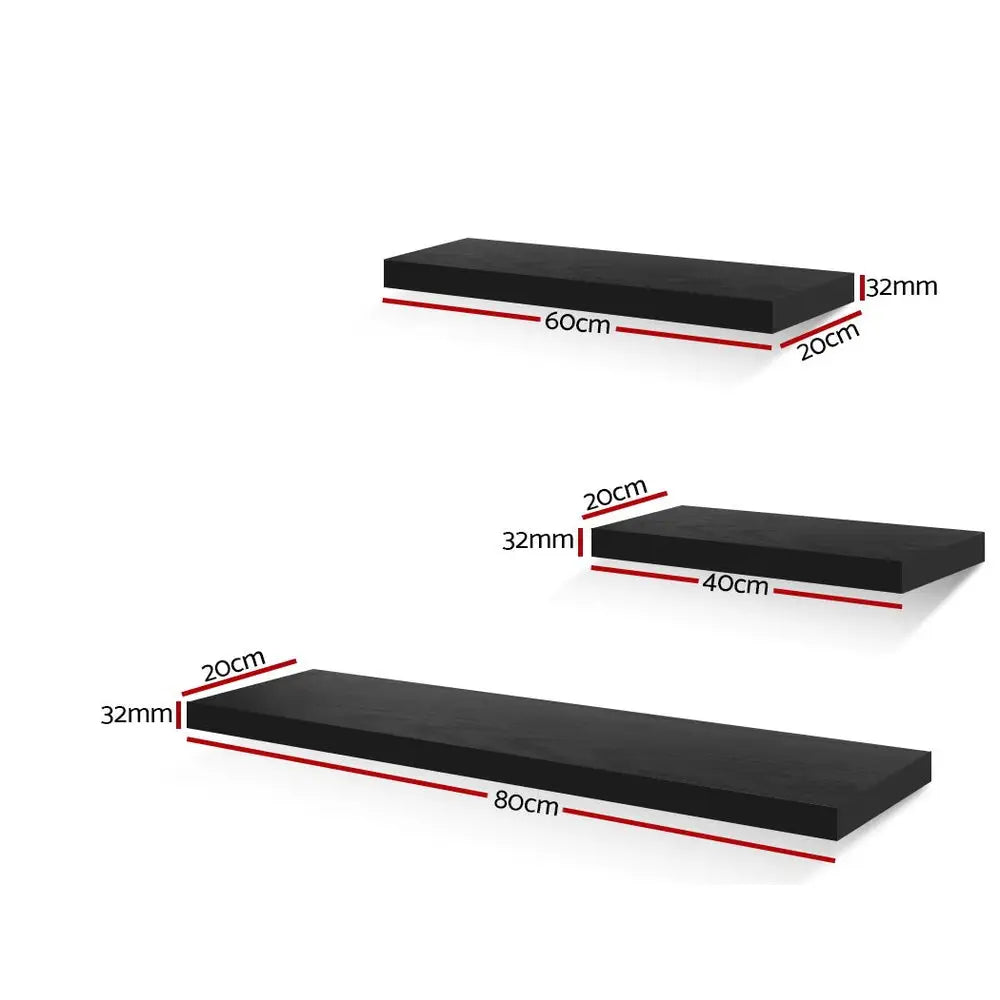 Artiss Floating Wall Shelf Set of 3 Black - Home & Garden > Storage