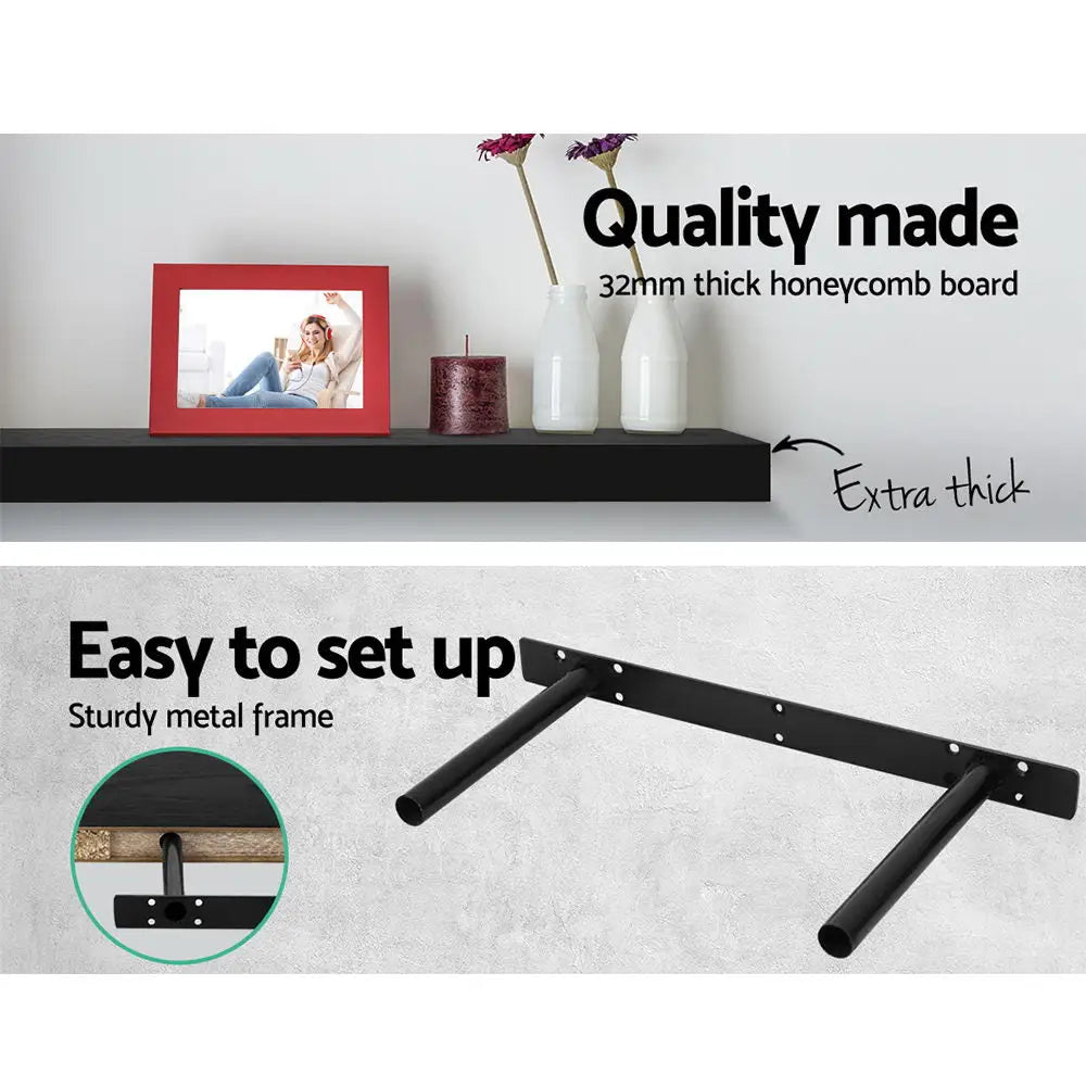 Artiss Floating Wall Shelf Set of 3 Black - Home & Garden > Storage