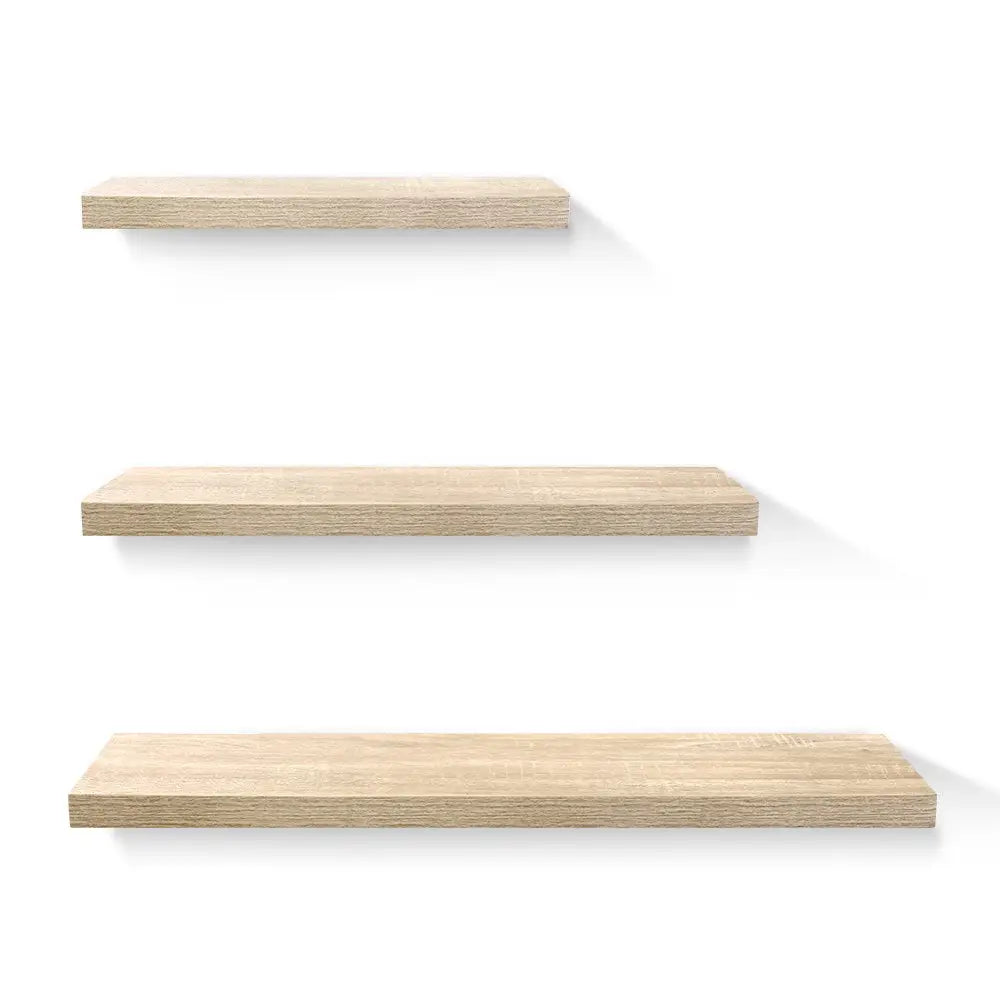 Artiss Floating Wall Shelf Set of 3 Oak - Furniture > Office