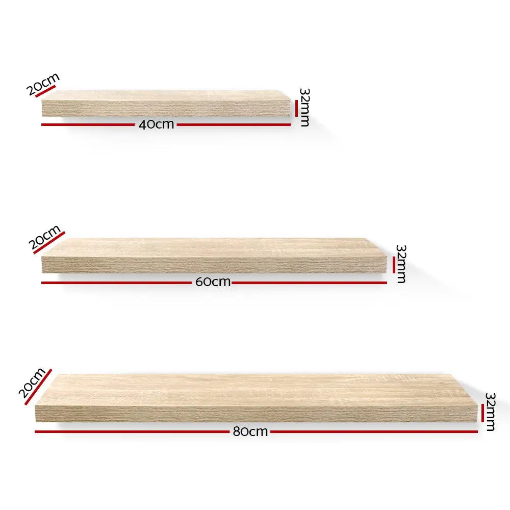 Artiss Floating Wall Shelf Set of 3 Oak - Furniture > Office