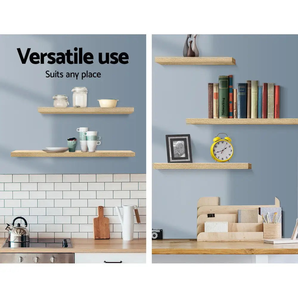 Artiss Floating Wall Shelf Set of 3 Oak - Furniture > Office