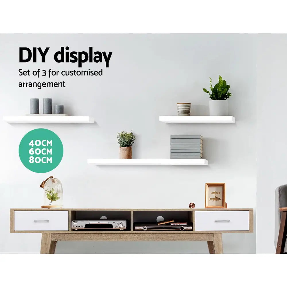 Artiss Floating Wall Shelf Set of 3 White - Home & Garden > Storage
