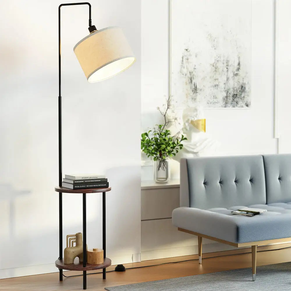 Artiss Floor Lamp 2 Tier Shelf Storage LED Light Stand Home Room Adjustable Head - Furniture > Bedroom