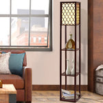 Artiss Floor Lamp 3 Tier Shelf Storage LED Light Stand Home Room Pattern Brown - Furniture > Bedroom