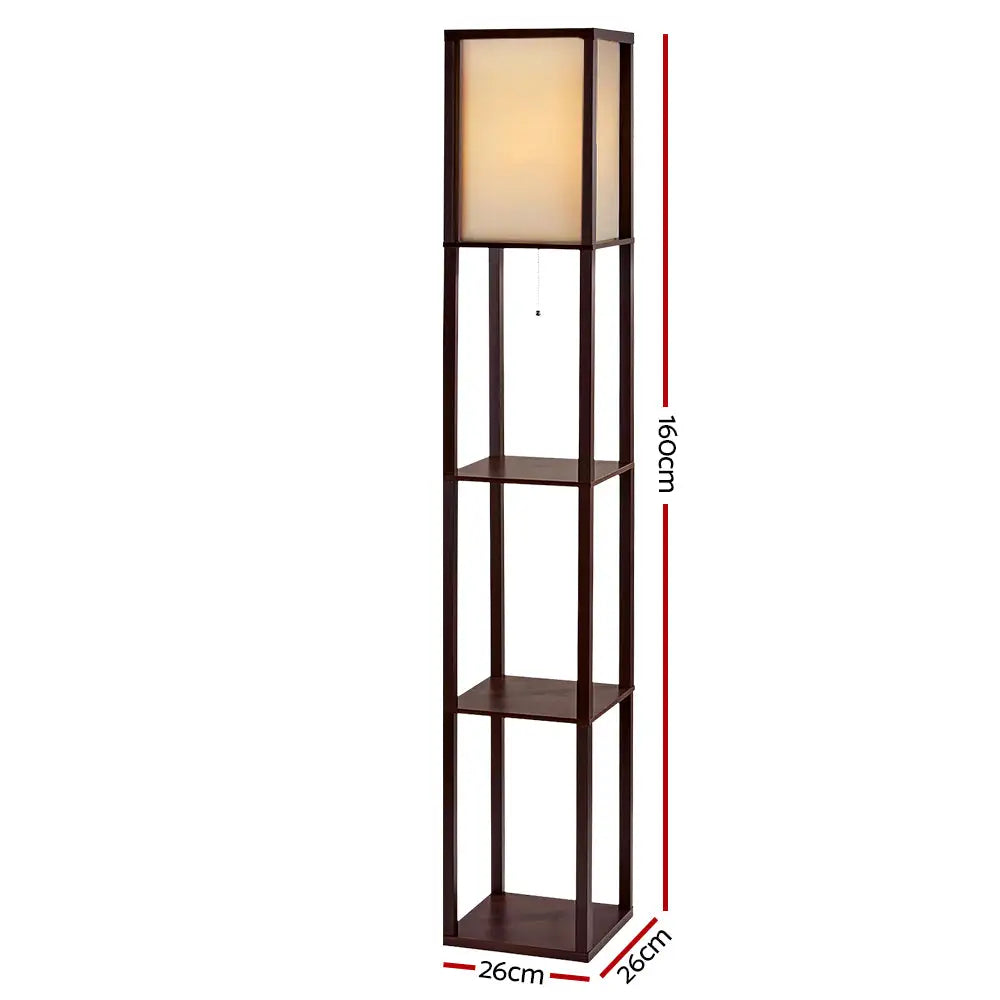 Artiss Floor Lamp 3 Tier Shelf Storage LED Light Stand Home Room Vintage Brown - Home & Garden > Lighting