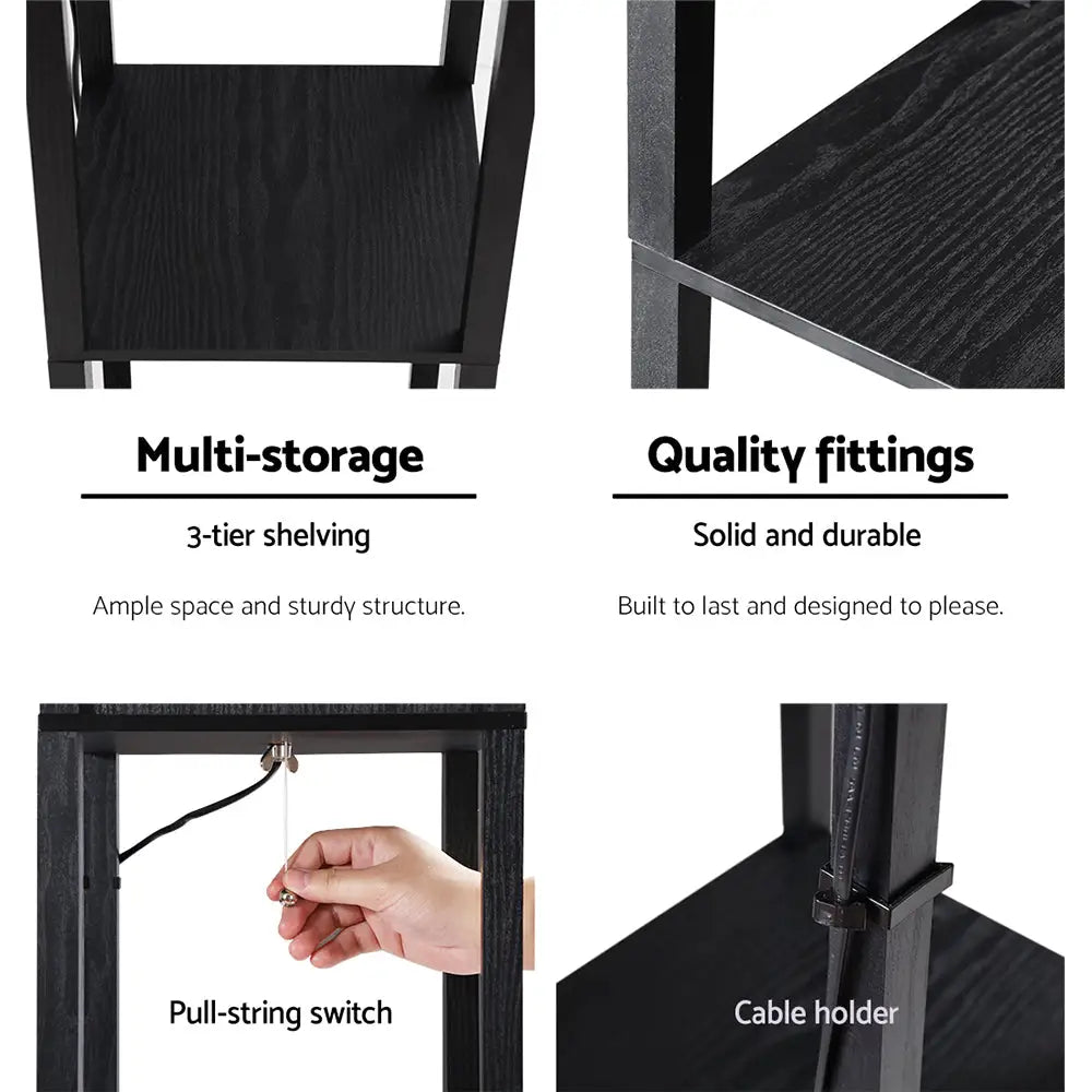 Artiss Floor Lamp 3 Tier Shelf Storage LED Light Stand Home Room Pattern Black - Furniture > Bedroom