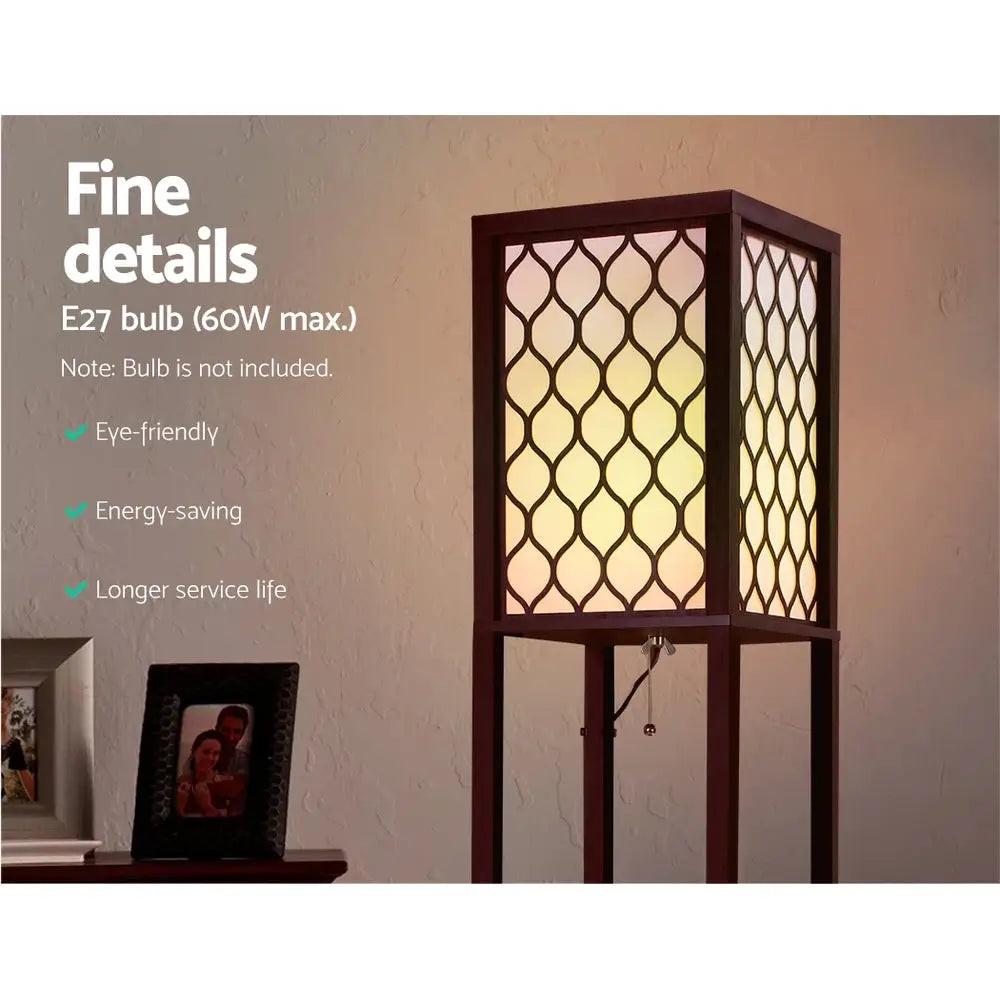 Artiss Floor Lamp 3 Tier Shelf Storage LED Light Stand Home Room Pattern Brown - Furniture > Bedroom