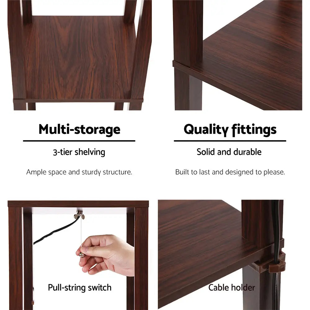 Artiss Floor Lamp 3 Tier Shelf Storage LED Light Stand Home Room Pattern Brown - Furniture > Bedroom