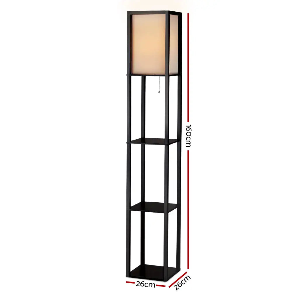 Artiss Floor Lamp 3 Tier Shelf Shelf Storage LED Light Stand Home Room Vintage Black - Home & Garden > Lighting