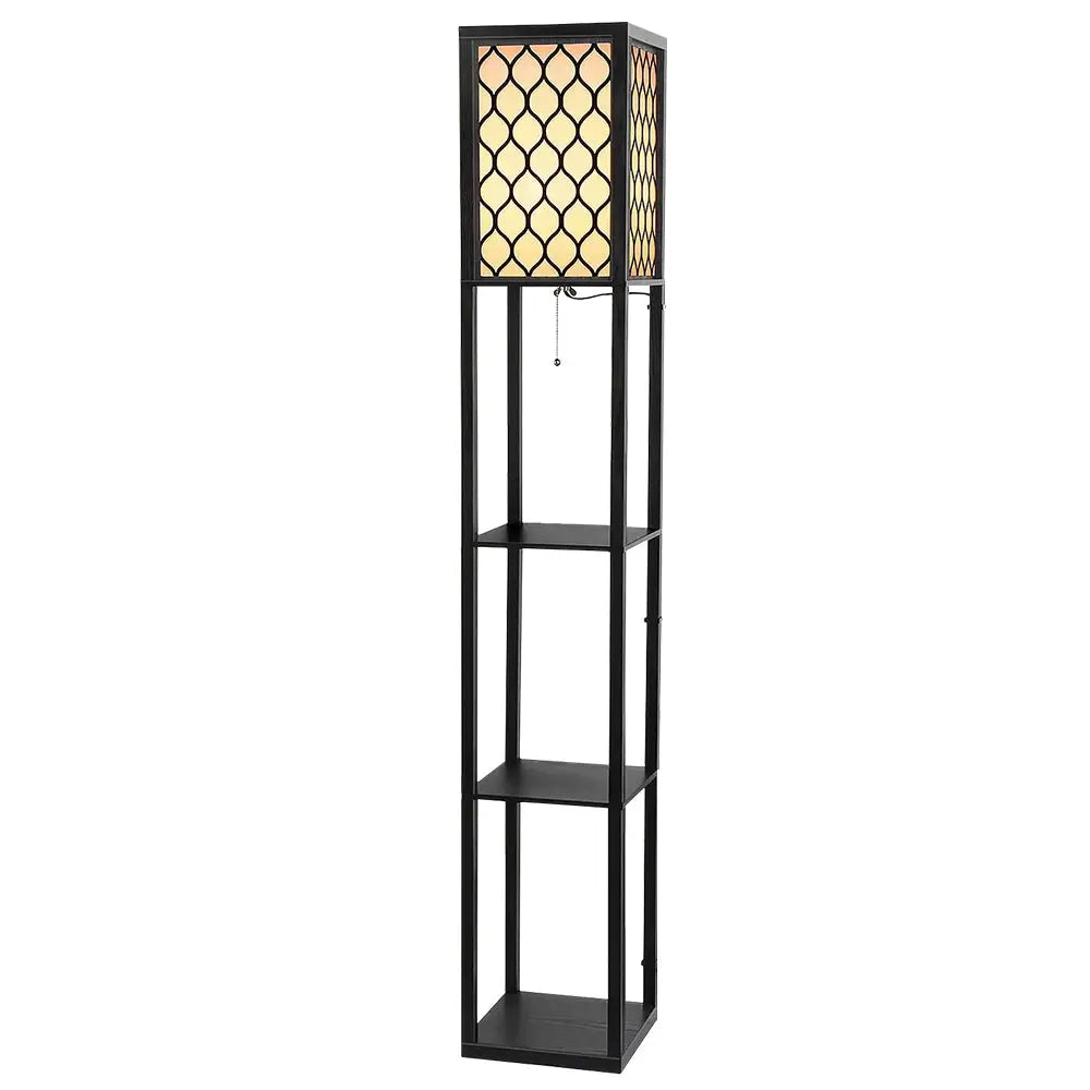 Artiss Floor Lamp 3 Tier Shelf Storage LED Light Stand Home Room Pattern Black - Furniture > Bedroom