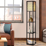 Artiss Floor Lamp 3 Tier Shelf Storage LED Light Stand Home Room Pattern Black - Furniture > Bedroom