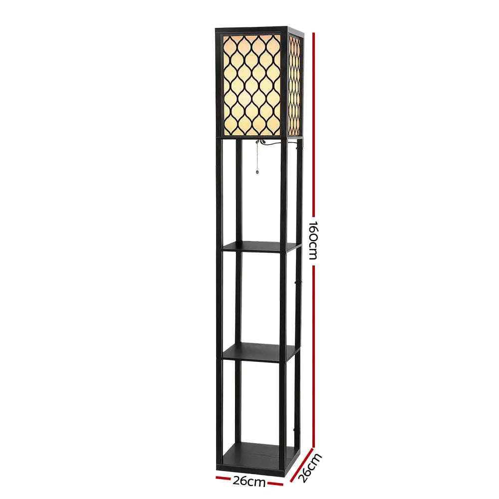 Artiss Floor Lamp 3 Tier Shelf Storage LED Light Stand Home Room Pattern Black - Furniture > Bedroom