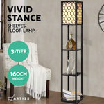 Artiss Floor Lamp 3 Tier Shelf Storage LED Light Stand Home Room Pattern Black - Furniture > Bedroom