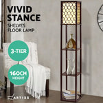 Artiss Floor Lamp 3 Tier Shelf Storage LED Light Stand Home Room Pattern Brown - Furniture > Bedroom