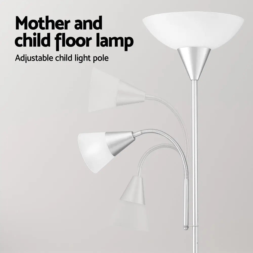 Artiss Floor Lamp Mother and Child Modern Home Living Room Office Reading Silver - Home & Garden > Lighting > Floor