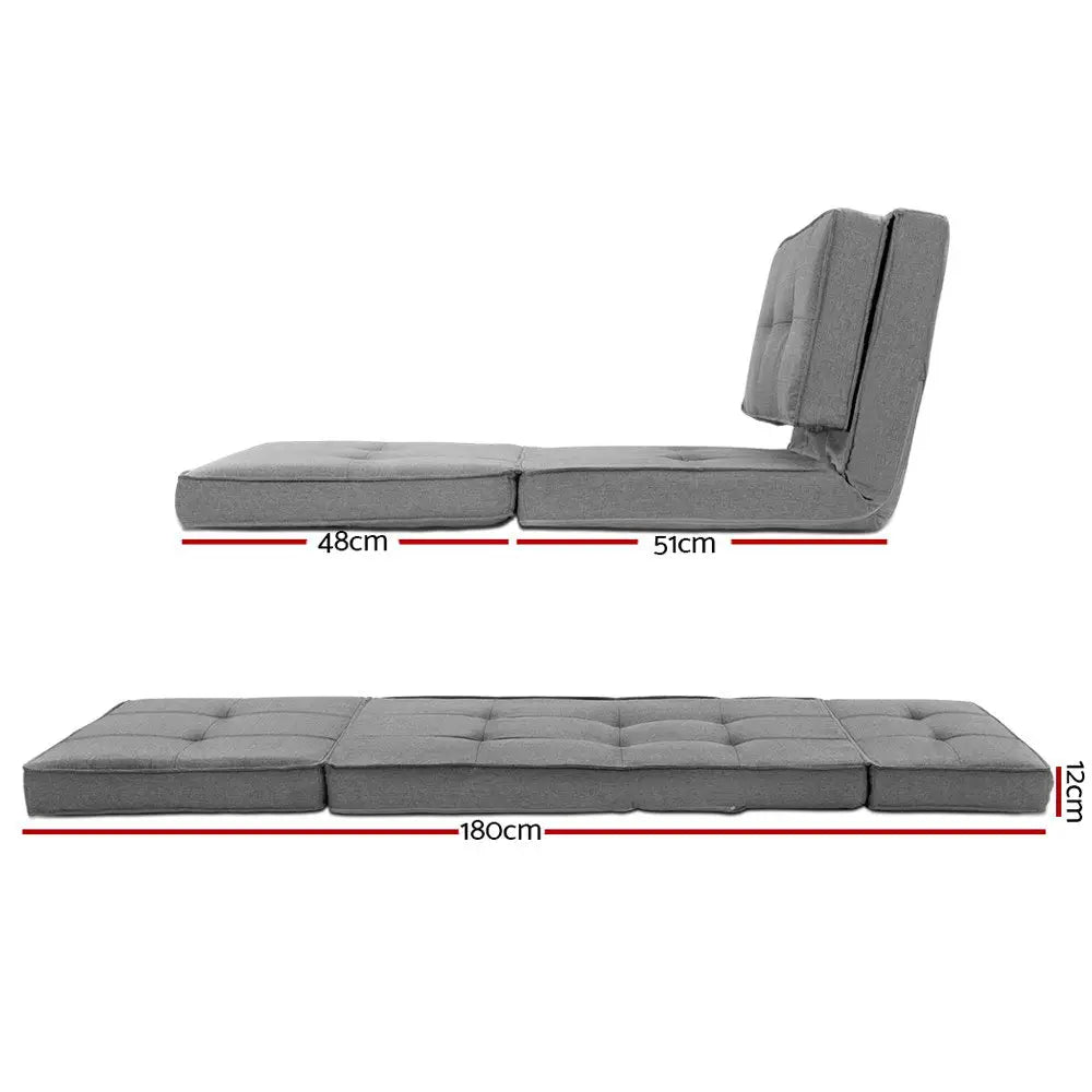 Artiss Floor Lounge Single Sofa Bed Grey Fabric - Furniture > Living Room