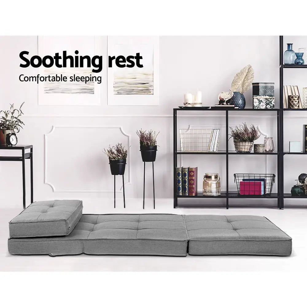 Artiss Floor Lounge Single Sofa Bed Grey Fabric - Furniture > Living Room