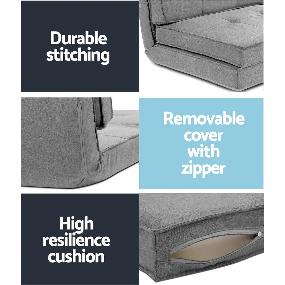 Artiss Floor Lounge Single Sofa Bed Grey Fabric - Furniture > Living Room