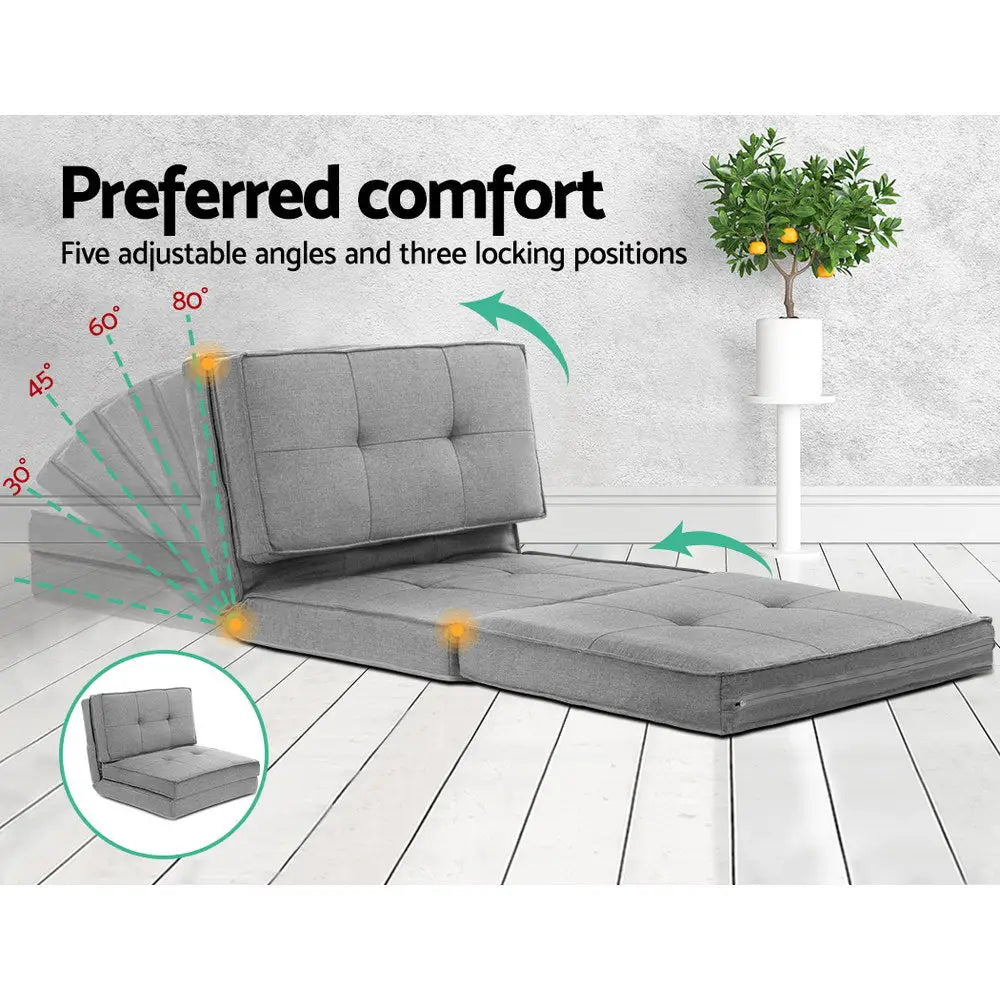 Artiss Floor Lounge Single Sofa Bed Grey Fabric - Furniture > Living Room