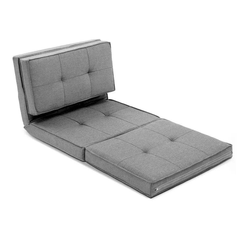 Artiss Floor Lounge Single Sofa Bed Grey Fabric - Furniture > Living Room