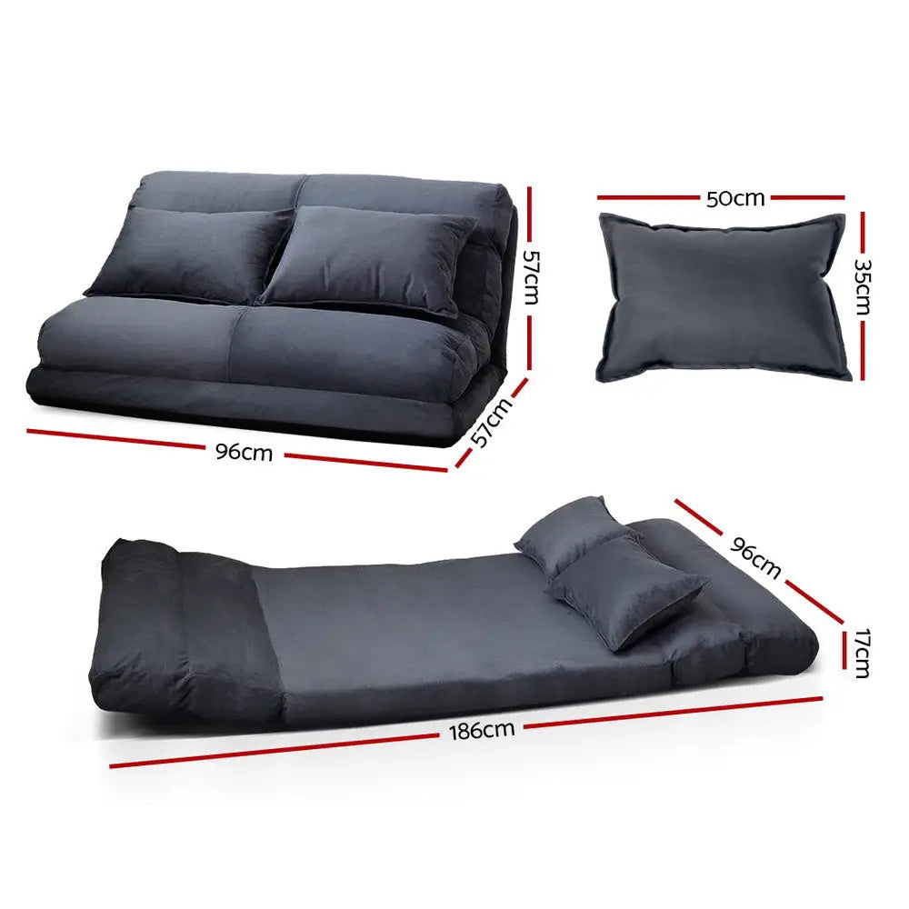Artiss Floor Lounge Sofa Bed 2-seater Charcoal Suede - Furniture > Living Room