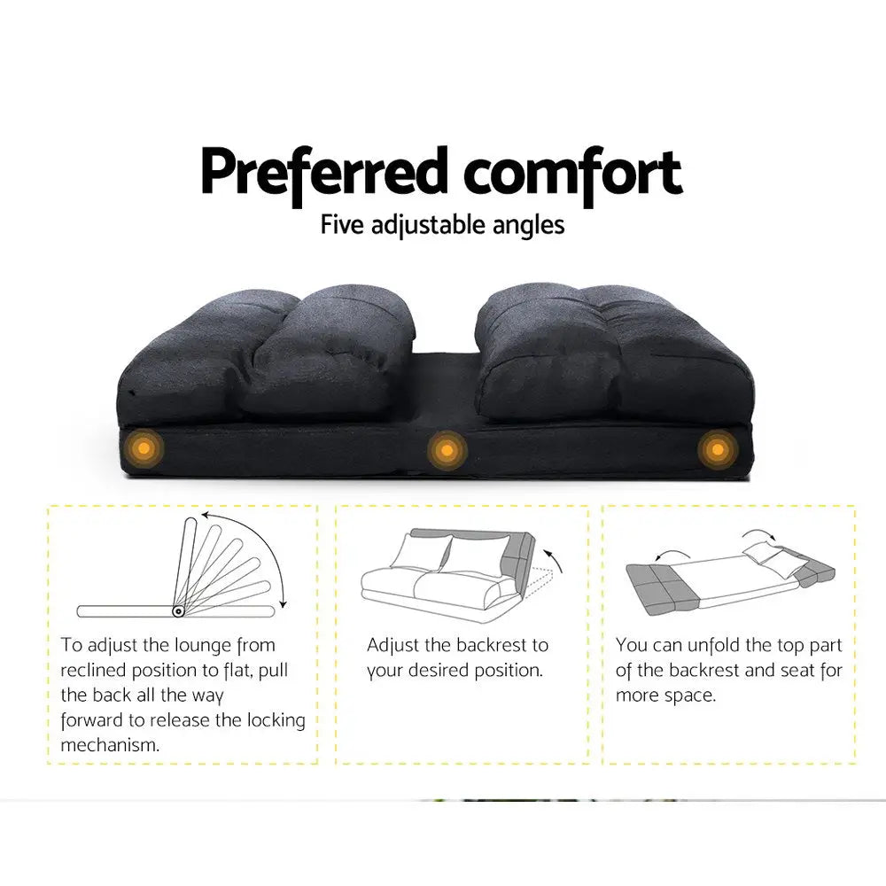 Artiss Floor Lounge Sofa Bed 2-seater Charcoal Suede - Furniture > Living Room