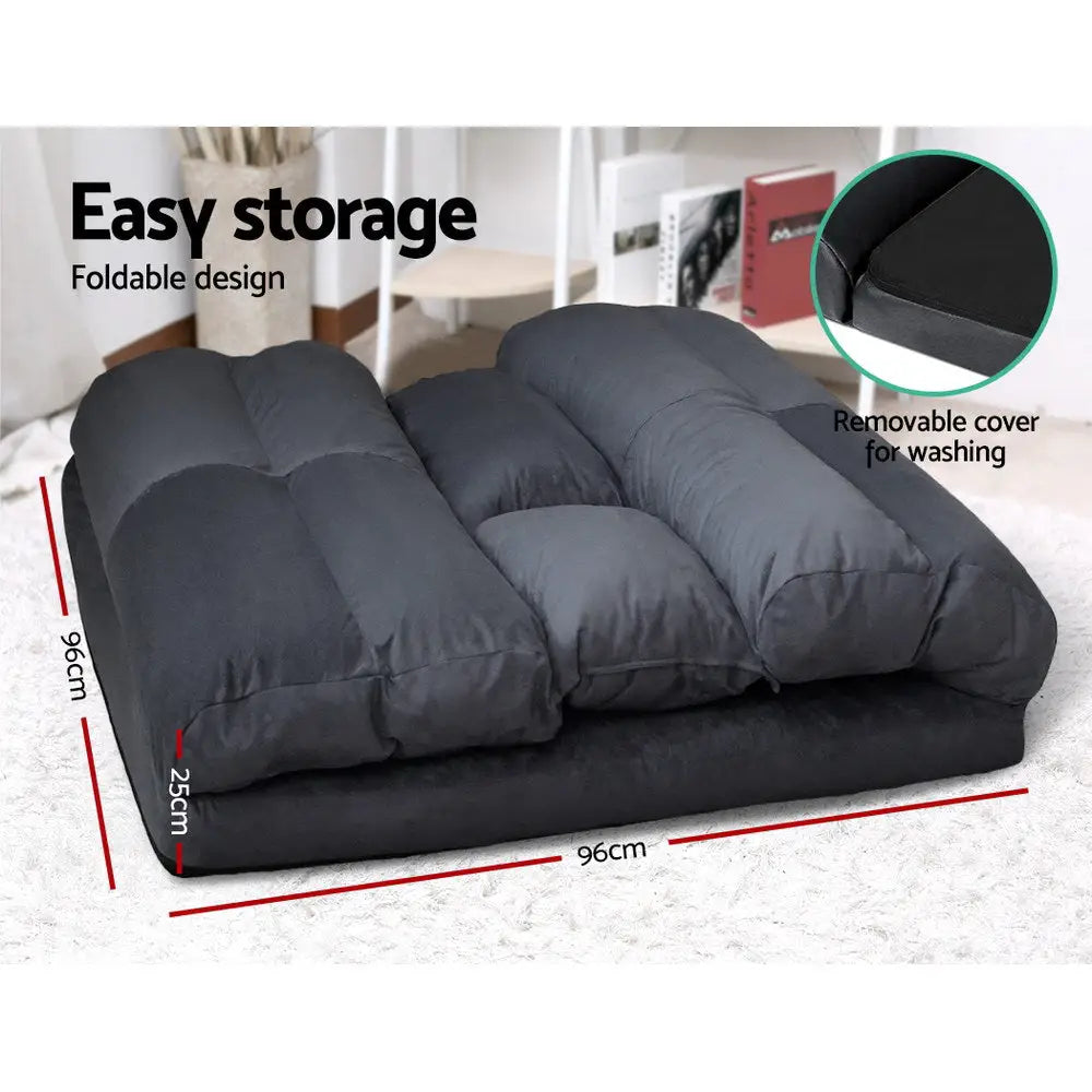 Artiss Floor Lounge Sofa Bed 2-seater Charcoal Suede - Furniture > Living Room