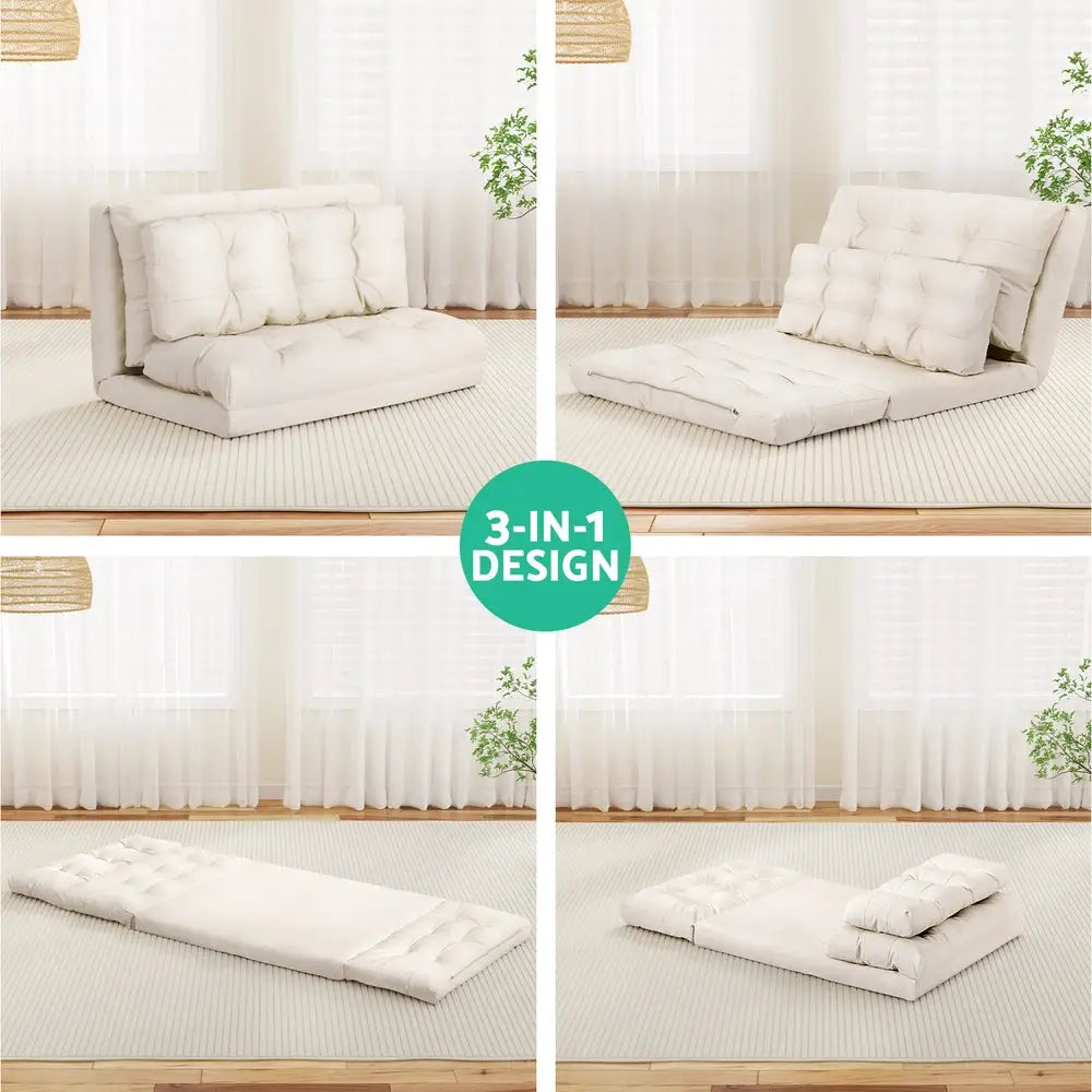 Artiss Floor Lounge Sofa Bed 2 Seater Pillow Leather White - Furniture > Sofas > Sofas & Sofa Beds