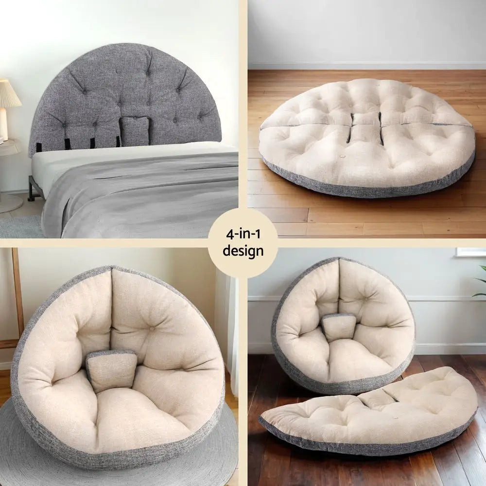 Artiss Floor Lounge Sofa Bed Chair Foldable Washable Beige - Furniture > Bar Stools & Chairs > Arm Chairs & Recliners